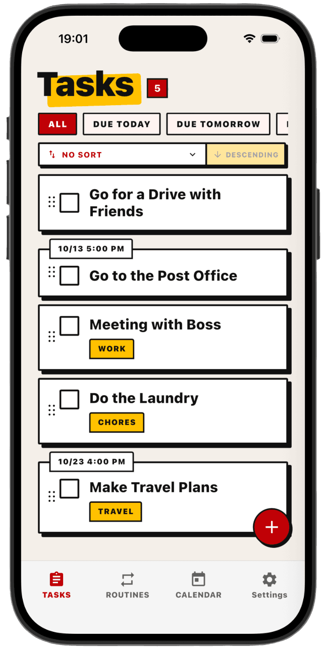 Vibe Todo task list app screen